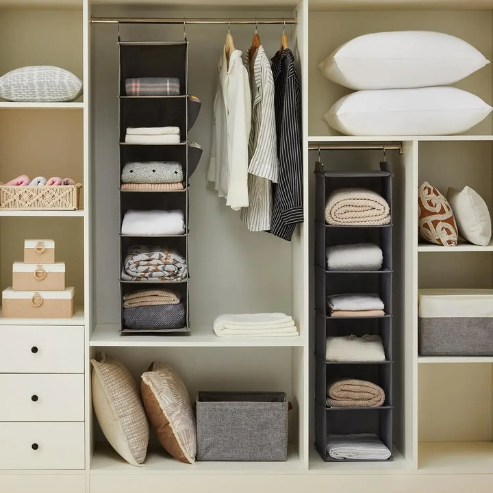 Hanging Closet Organizer, 6-Shelf Wardrobe Storage Bag with Hooks