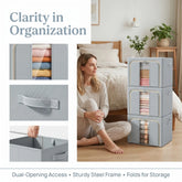 Eprolo household closet storage baskets, 3-piece set with large capacity steel frame and fabric lining for organizing clothes and accessories.