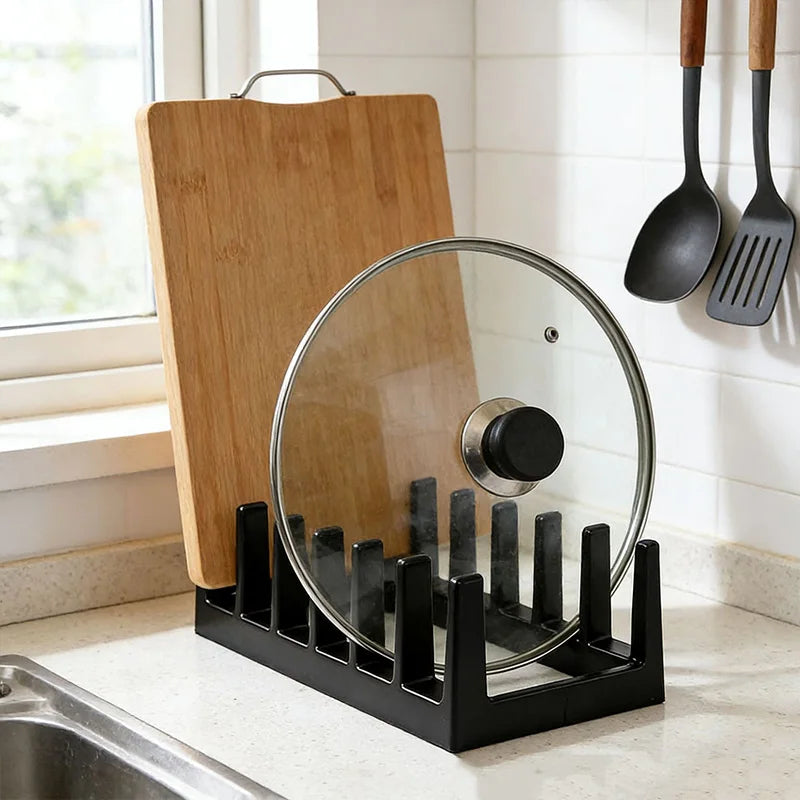 Multifunctional Pot Lid & Dish Rack - Plastic Kitchen Organizer, Storage Holder