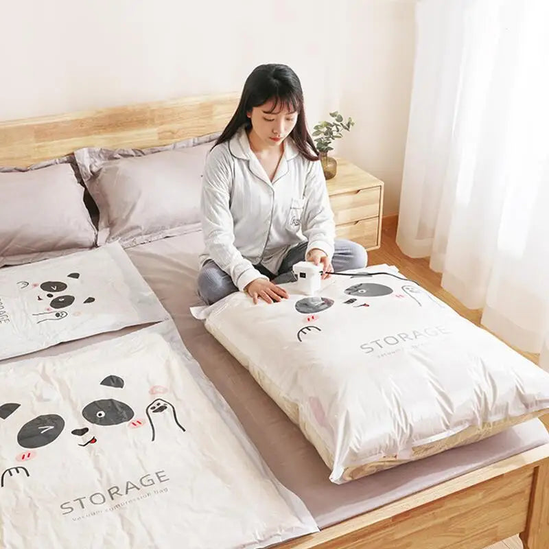 Reusable Vacuum Bag and Pump Cover for Clothes Storing Large Plastic Container