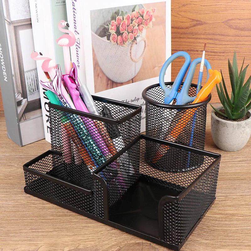 Desk Stationery Organizer Creative Metal Pen Holder Pencil File Storage Rack