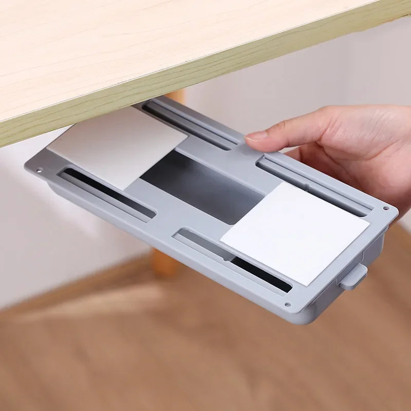 Hidden Drawer Organizer No-Punch Under Desk Stationery Box Tray