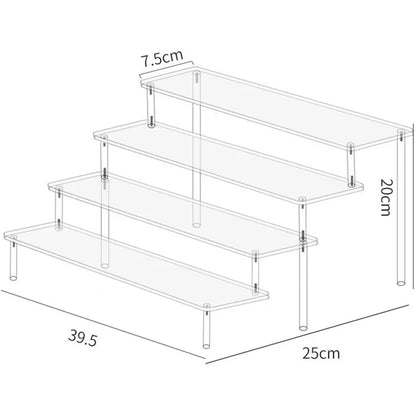 Transparent multi-layer acrylic tier organizer box with compartments, ideal for storage and display of small items.