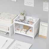 Eprolo 1PC white PP desktop double layer storage rack with rectangular design for organizing office or home essentials