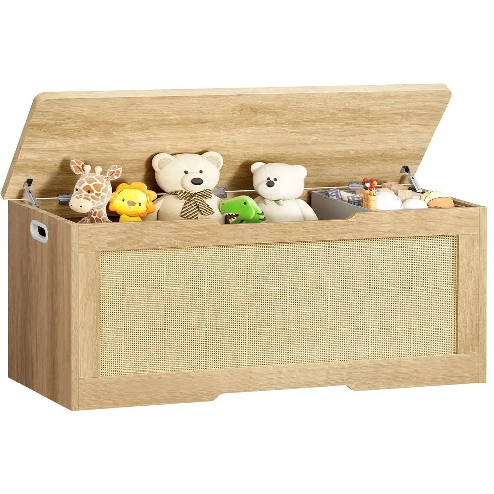 47.2 Large Storage Chest with Fabric Drawer, Toy Box with Safety Hinges