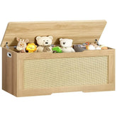 Large eprolo storage chest with fabric drawer and safety hinges, ideal for toy storage or organization in a modern home.