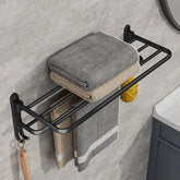 Matte black 50cm folding towel holder with hook, wall-mounted by eprolo, featuring a sleek, modern design and sturdy construction.