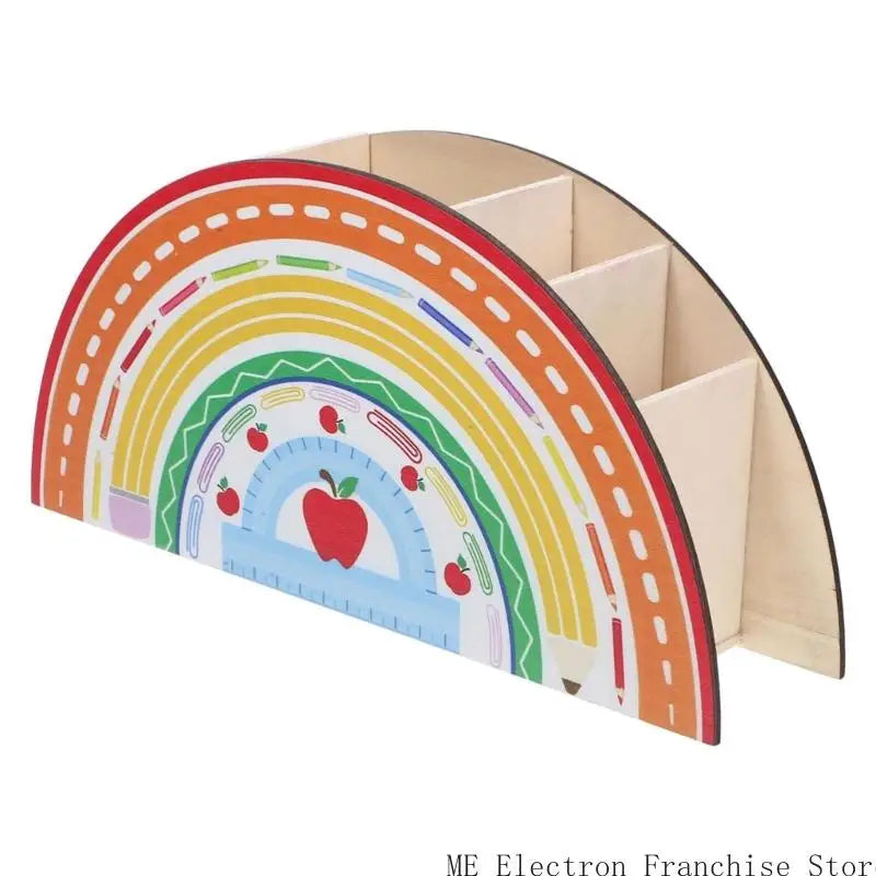 Rainbow Pen Cup Decorative Desktop Pencil Cup 5 Compartment Pen Organizers
