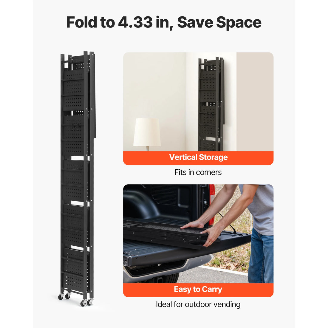 Buy 6/5/4/3 Tier Black Foldable Storage Shelf with Wheels Folding Rack