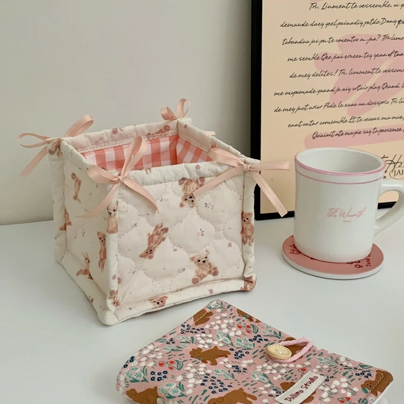 Square Storage Basket Flower Desktop Organizer Storage Basket