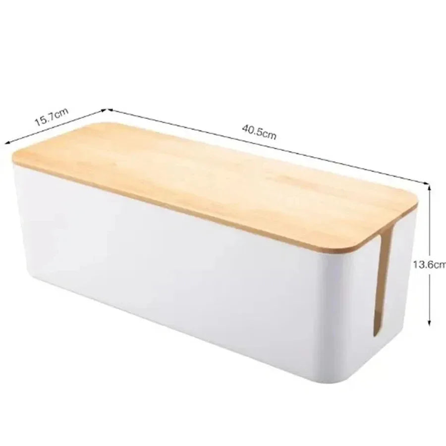 Wooden Cable Storage Box Dustproof Power Line Organizer Home Charger Socket