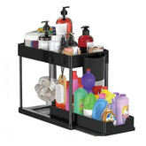 eprolo 2-tier under sink sliding cabinet basket organizer with metal frame and adjustable shelves for kitchen storage