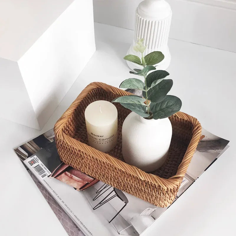 Hand-woven Rattan Wicker Basket Fruit Tea Snack Bread Basket