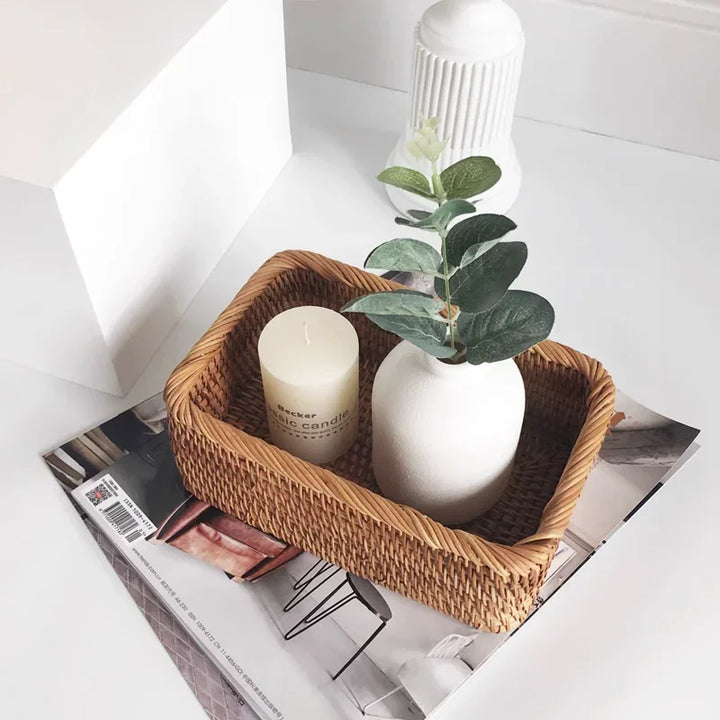 Hand-woven Rattan Wicker Basket Fruit Tea Snack Bread Basket