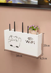 Eprolo wireless WiFi router storage box with living room socket and decoration, black plastic design, organized for home networking.