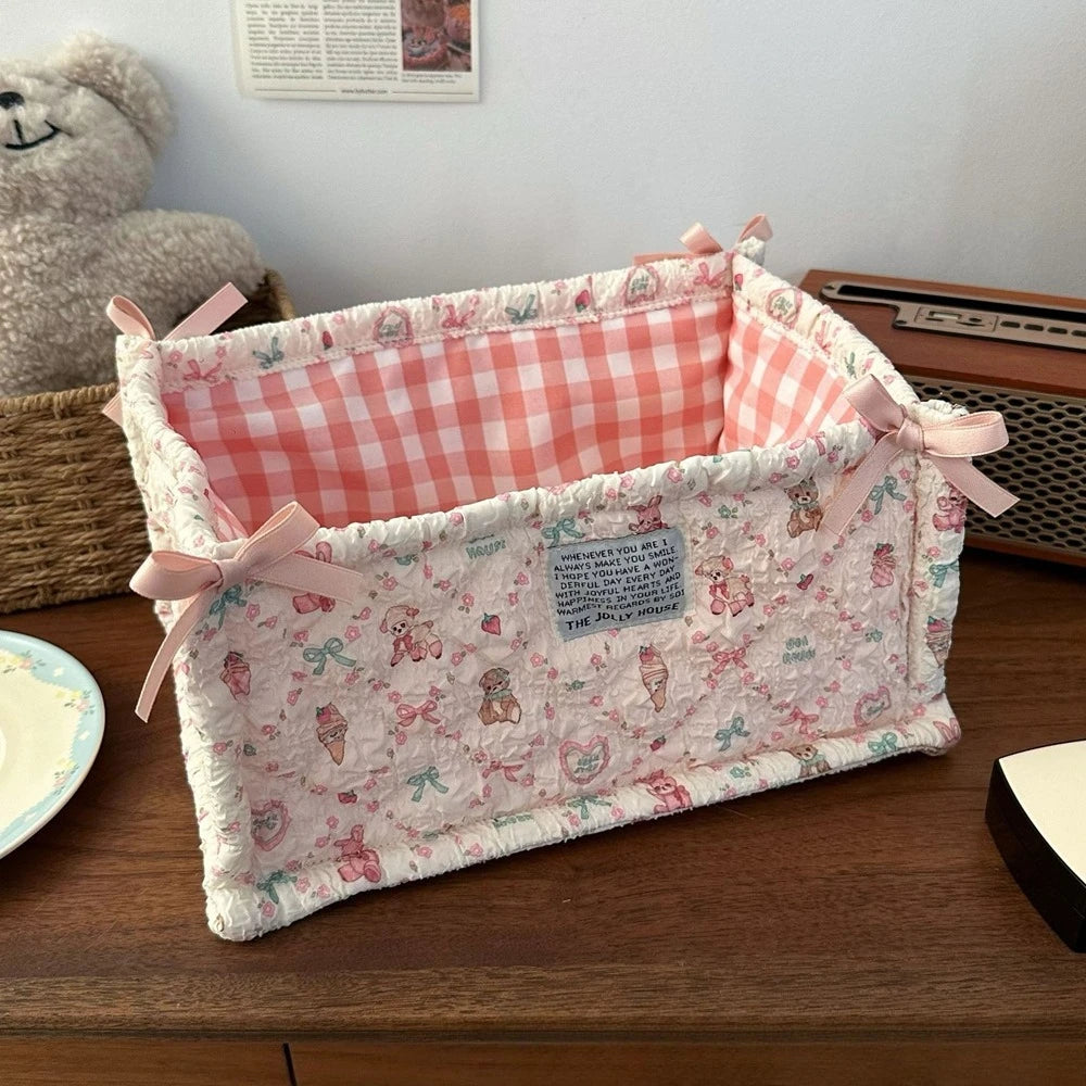 Square Storage Basket Flower Desktop Organizer Storage Basket