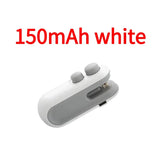 White 150mAh portable power bank with USB-C port and dual buttons for easy home charging