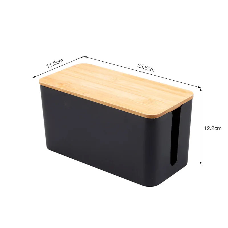 Wooden Cable Storage Box Dustproof Power Line Organizer Home Charger Socket