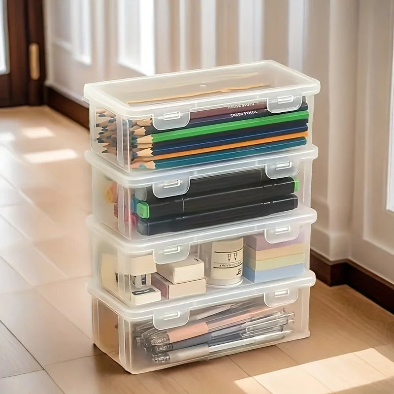 1/4pcs Large Clear Plastic Storage Boxes with Hinged Lids Ideal