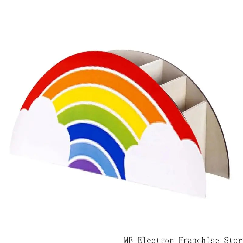 Rainbow Pen Cup Decorative Desktop Pencil Cup 5 Compartment Pen Organizers