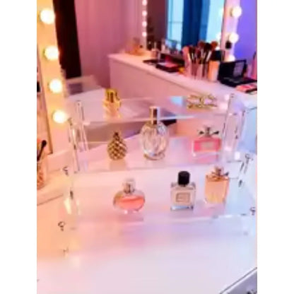 Multi-layer transparent acrylic tier organizer box by eprolo, showing a clear multi-tier storage stand for organizing small items.