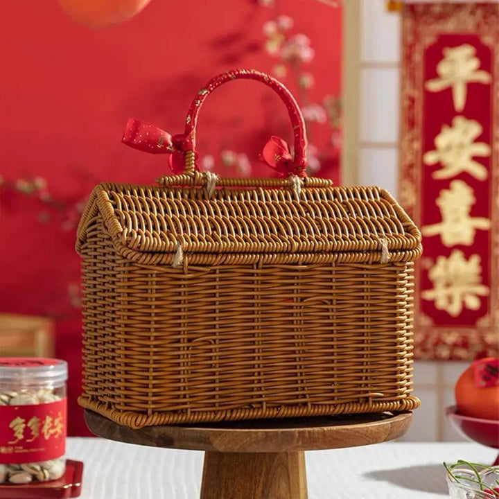 Portable Camping Storage Box Hand-Woven Basket Bamboo Basket
