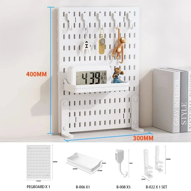 Pegboard combination desktop storage kit, vertical and clip-type pegboard