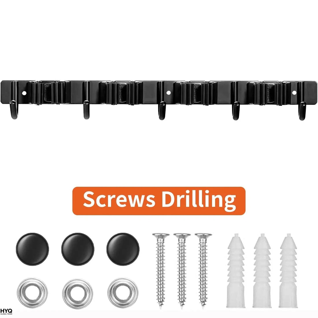 1 Heavy-Duty Metal Tool Rack with 4 Slots and 5 Hooks - Tool Rack