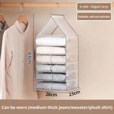 eprolo wardrobe hanging storage bag with multiple compartments for pants, socks, T-shirts, and underwear in a closet.