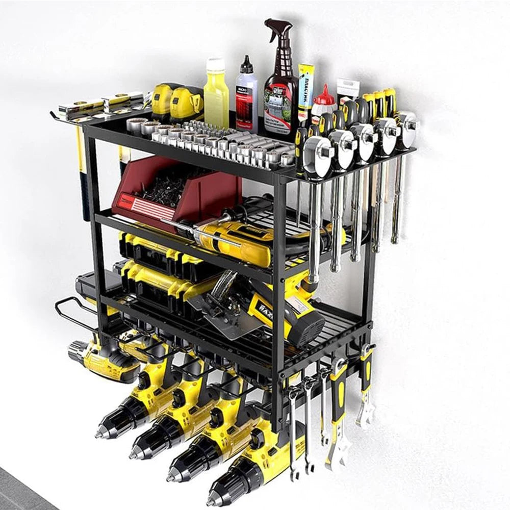 Power Tool Organizer 4 Layer Wall Mounted Storage Rack With Hooks
