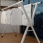Eprolo folding metal drying rack with 20 hooks, retractable large capacity X-frame for drying clothes and linens.