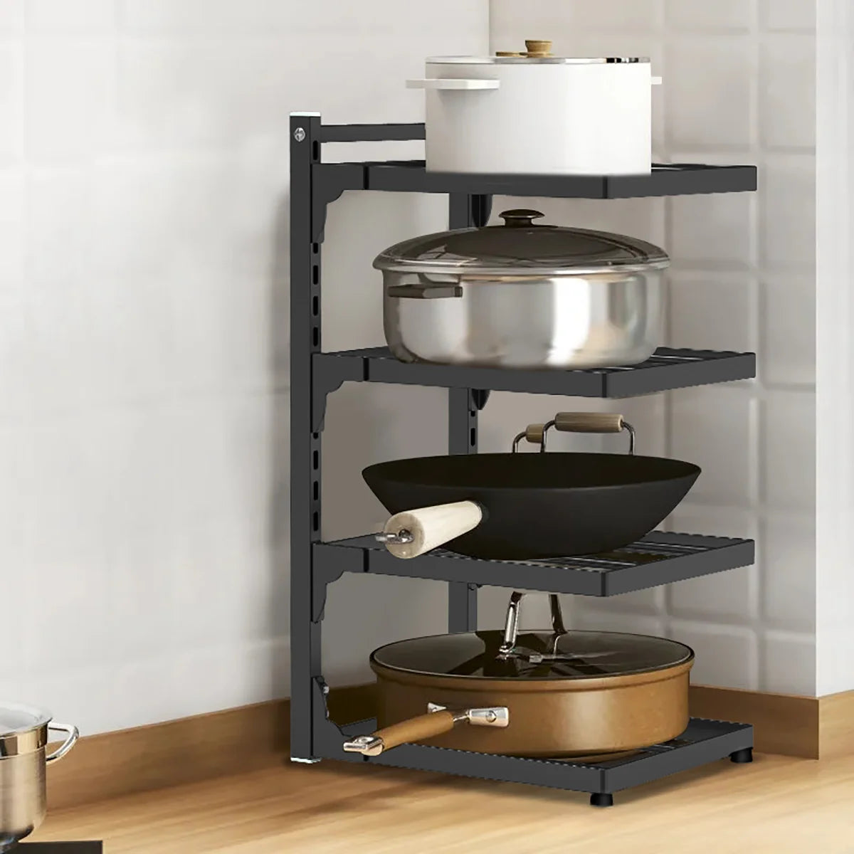 Kitchen Shelf Space-saving Kitchenware Storage Rack Adjustable Pot Rack