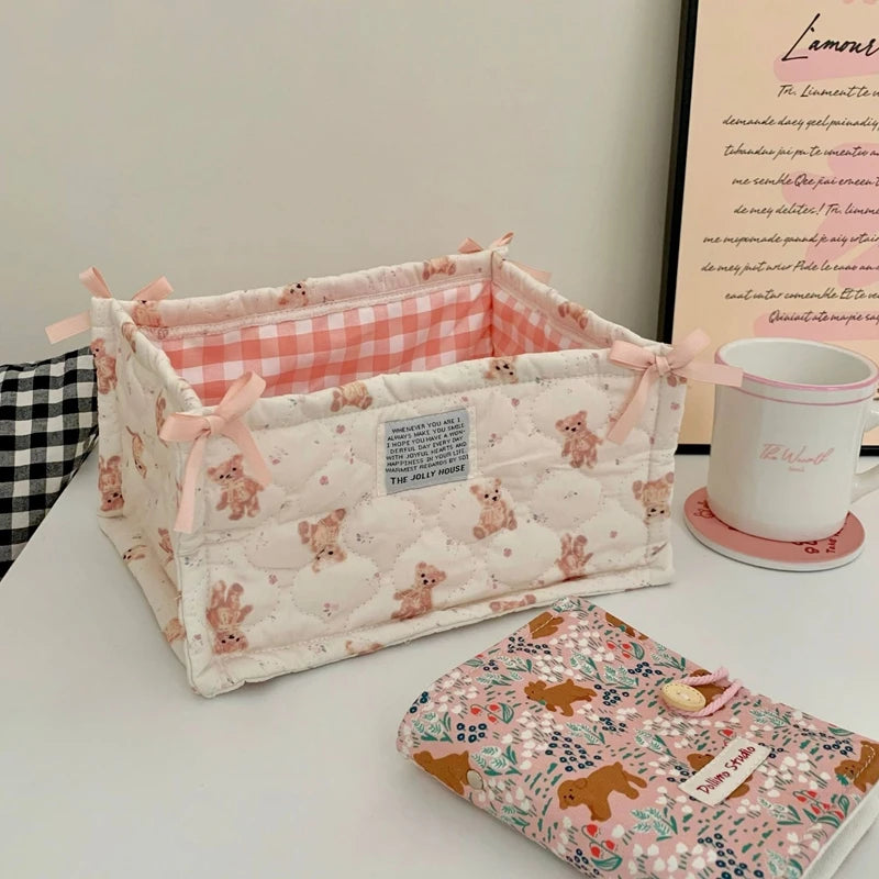 Square Storage Basket Flower Desktop Organizer Storage Basket