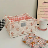 Square storage basket by eprolo, flower design desktop organizer with woven fabric for clutter-free storage.