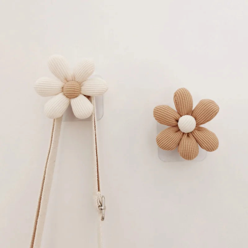 INS Flower Wall Hook Wooden Sticky Hooks Towel Coats Storage Holder