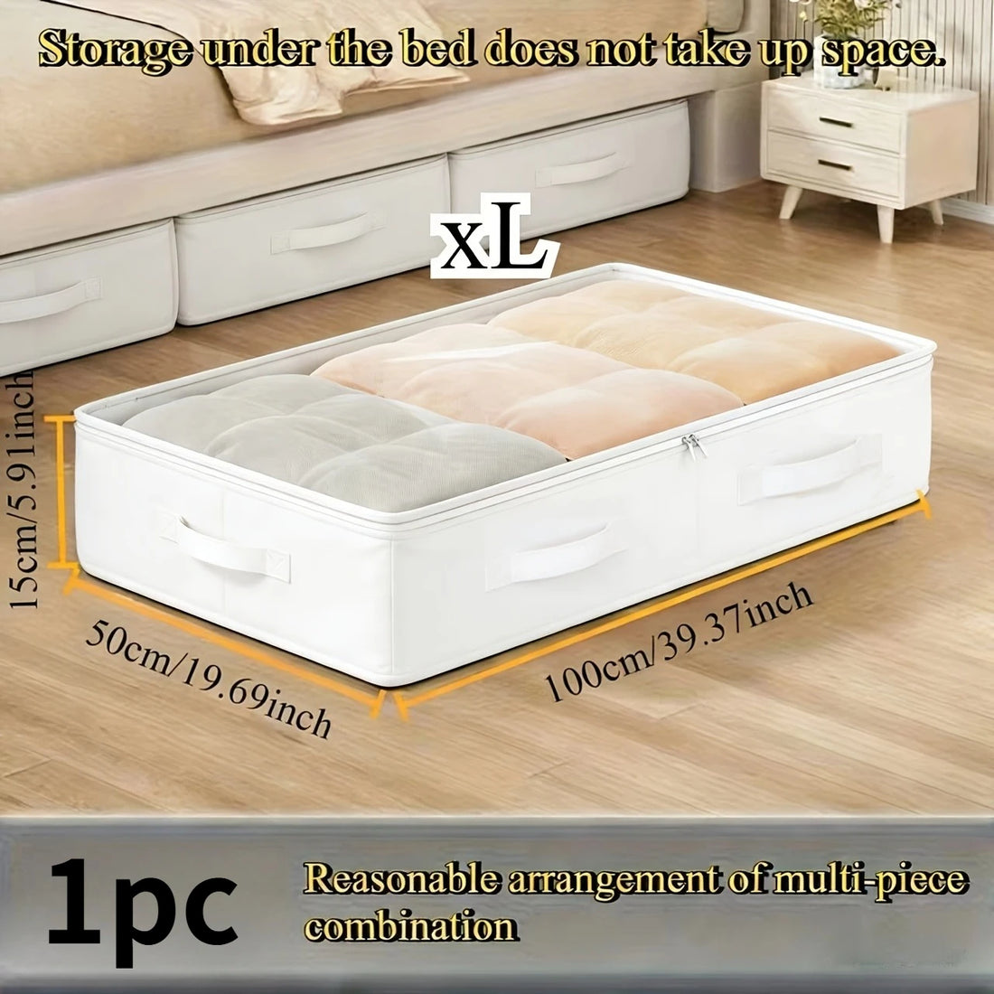 3pcs White Bed Under Storage Boxes | Foldable, Multipurpose for Blankets