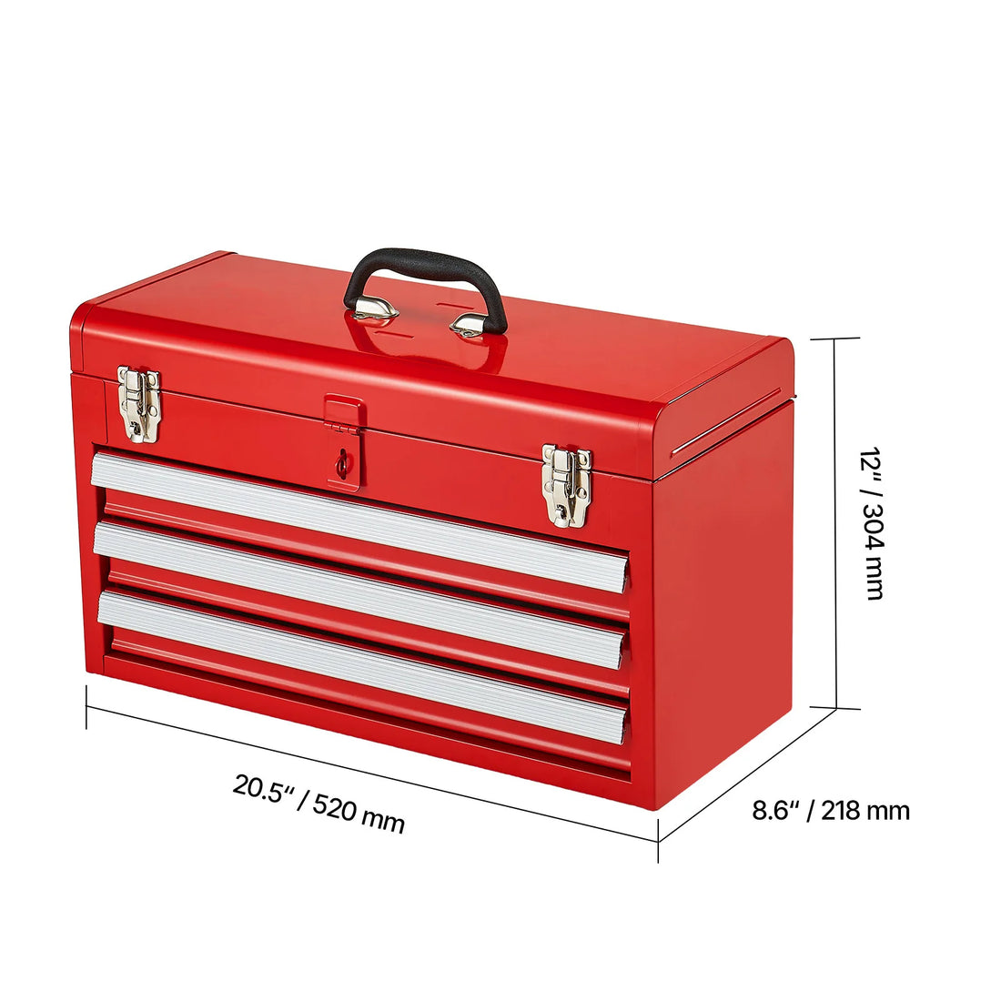 SucceBuy 20in 3-Drawer Metal Tool Box Black/Red Tool Multifunction Organizer