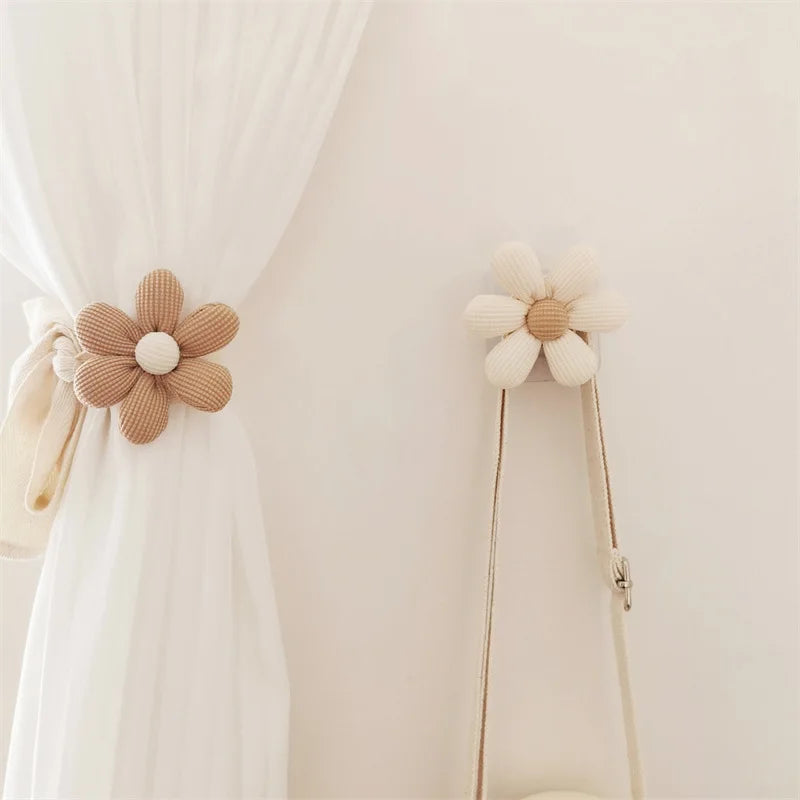 INS Flower Wall Hook Wooden Sticky Hooks Towel Coats Storage Holder