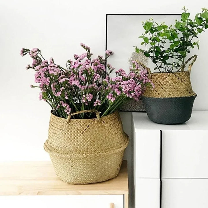 Seaweed Wicker Basket Rattan Hanging Flowerpot  Dirty Clothes Storage