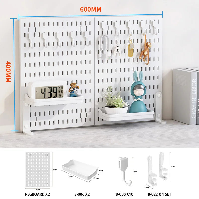 Home & Office Desktop Pegboard: Height-Adjustable Standing Storage Rack