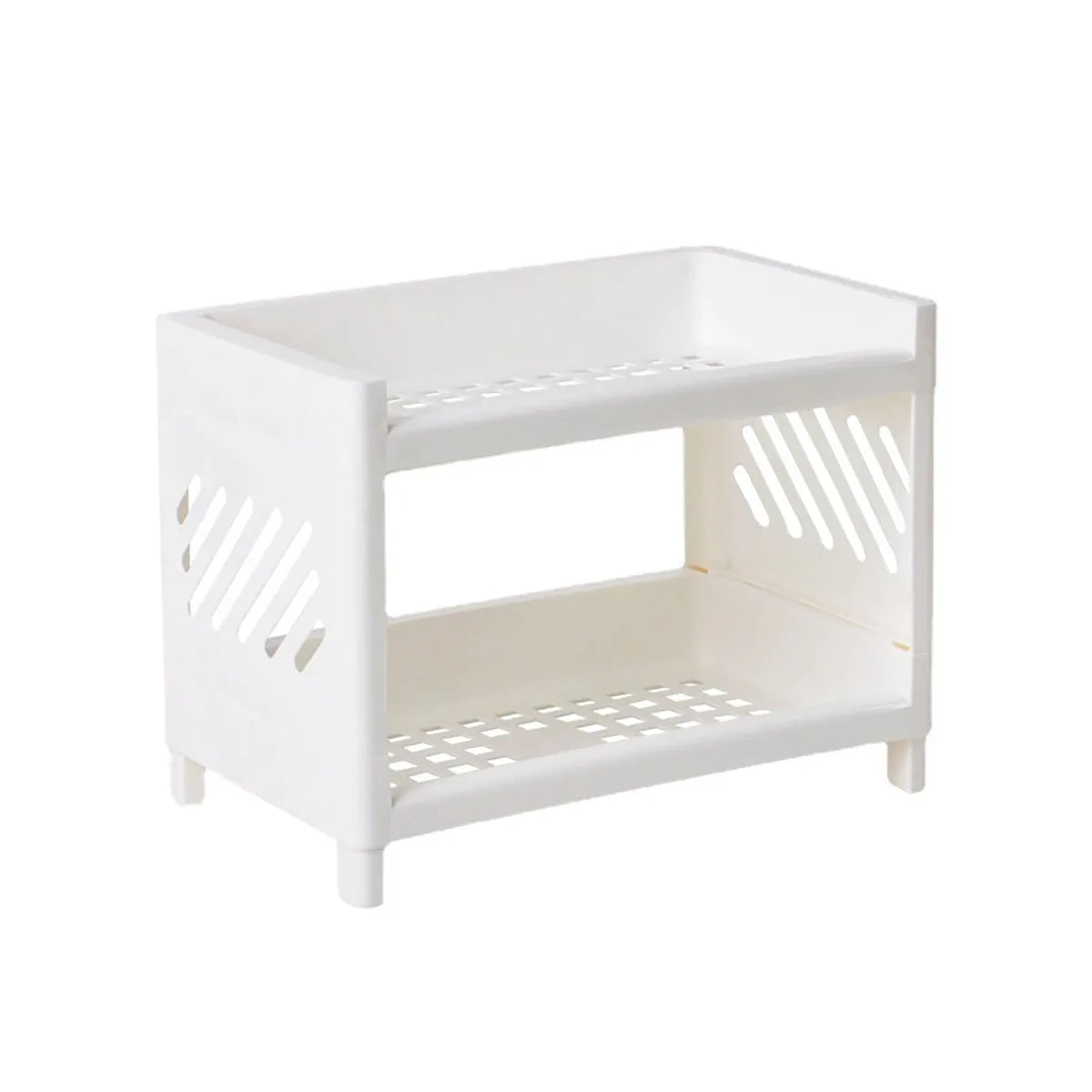 1PC PP Desktop Double Layer Storage Rack Rectangular White Organizing