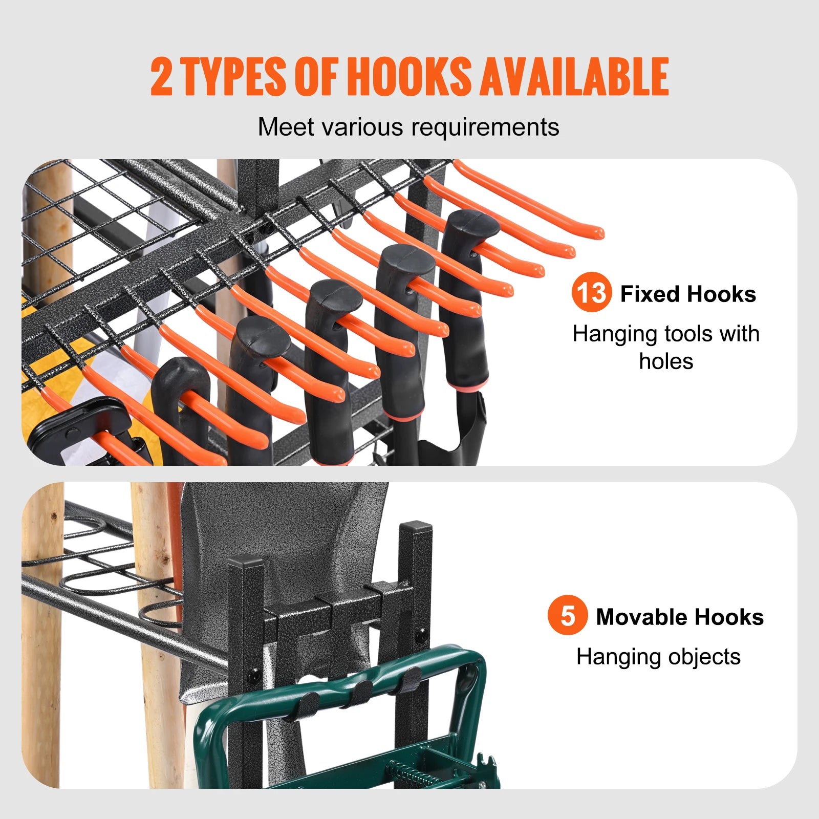 SucceBuy 16 Slots Garden Tool Organizer Yard Tool Tower Rack with Hooks