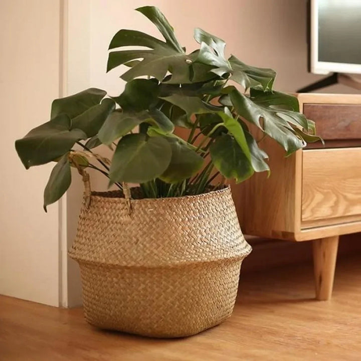 Seaweed Wicker Basket Rattan Hanging Flowerpot  Dirty Clothes Storage