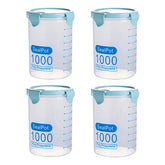 Set of four sealed jars for grain and spice storage, eprolo brand, transparent containers with airtight lids for kitchen organization.