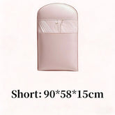 Beige compression hanging bag with durable zipper for winter clothes, eprolo brand, shown hanging with zipped closure.