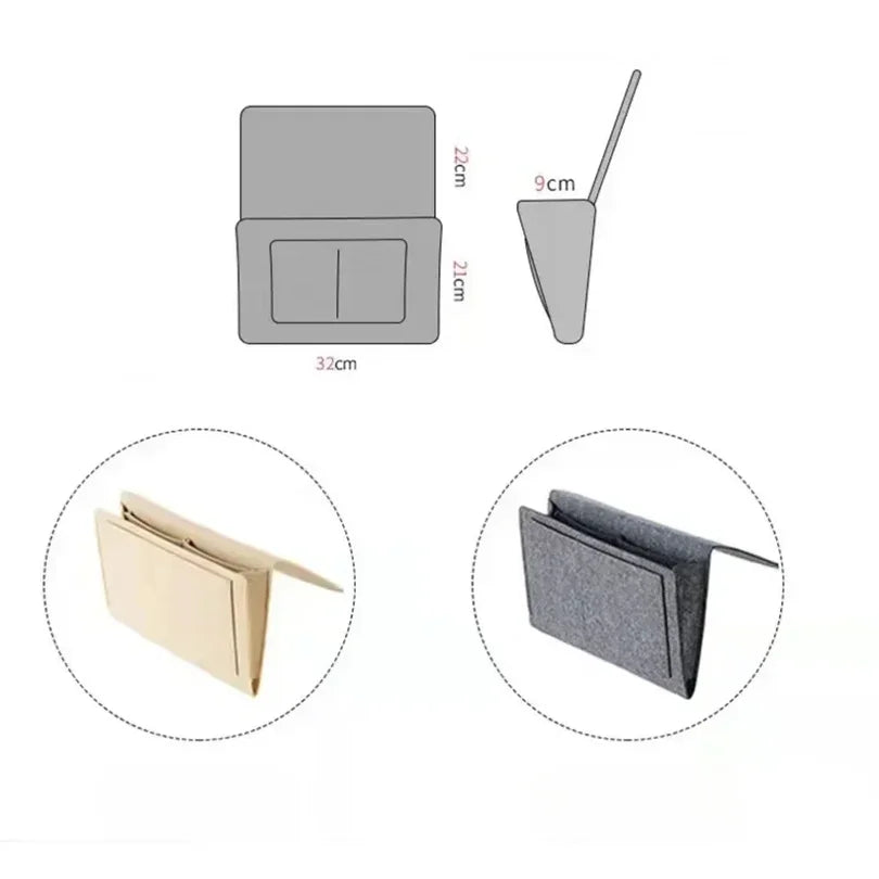 Felt Bedside Storage Bag Pouch Bed Desk Bag Sofa Hanging Organizer