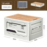 Eprolo outdoor storage box and camping organizer in a folded position, suitable for car trunk and outdoor camping use