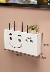 Eprolo wireless WiFi router storage box with socket, decorative living room organizer for router and cables, black finish.
