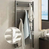 eprolo bathroom shower towel holder and heated radiator rail hooks mounted on a wall, designed for hanging towels and robes