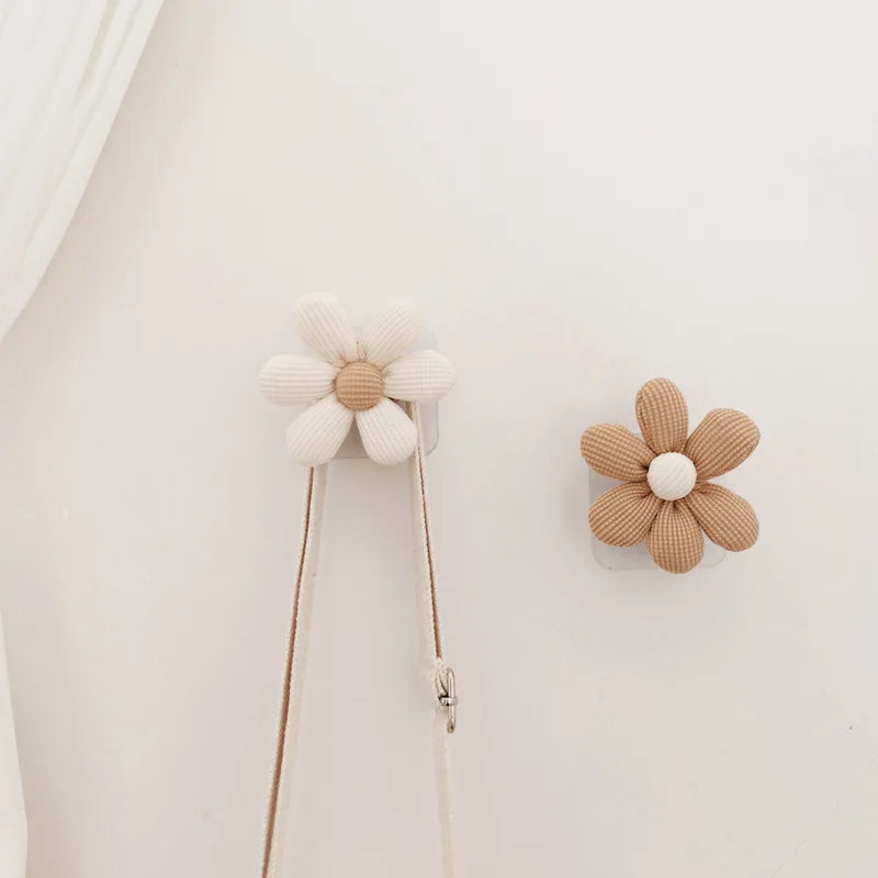 INS Flower Wall Hook Wooden Sticky Hooks Towel Coats Storage Holder